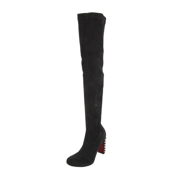 Christian Louboutin Black Over-the-Knee Boots with Studded Heel - Picture 2 of 5